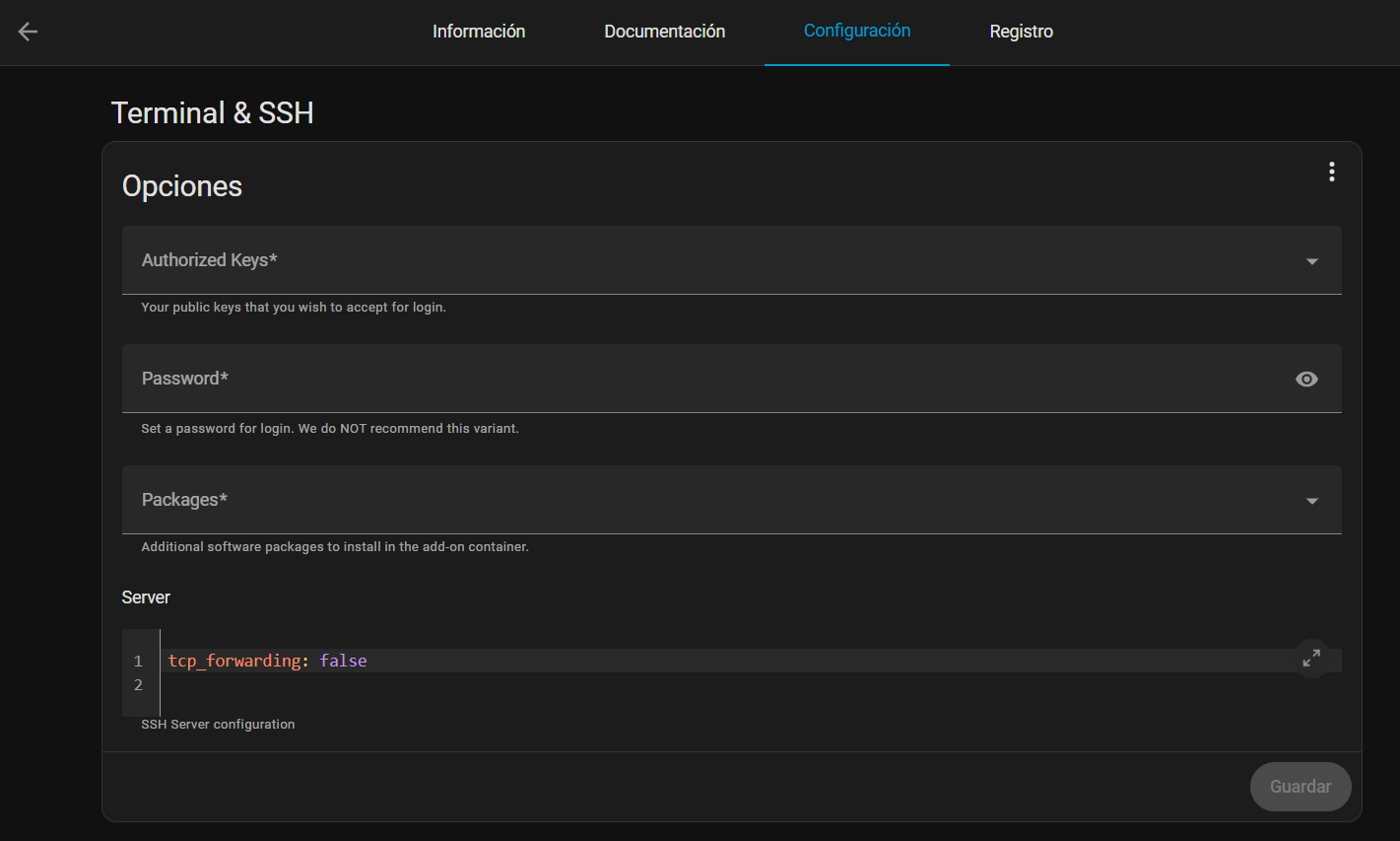 Configurar complemento SSH