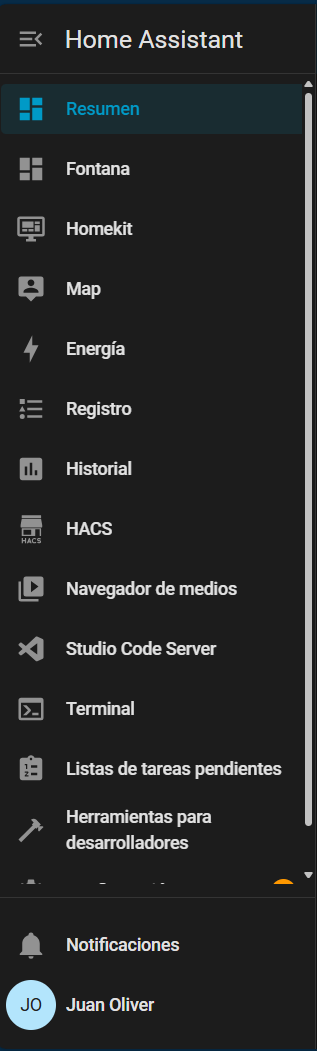 Barra lateral de Home assistant