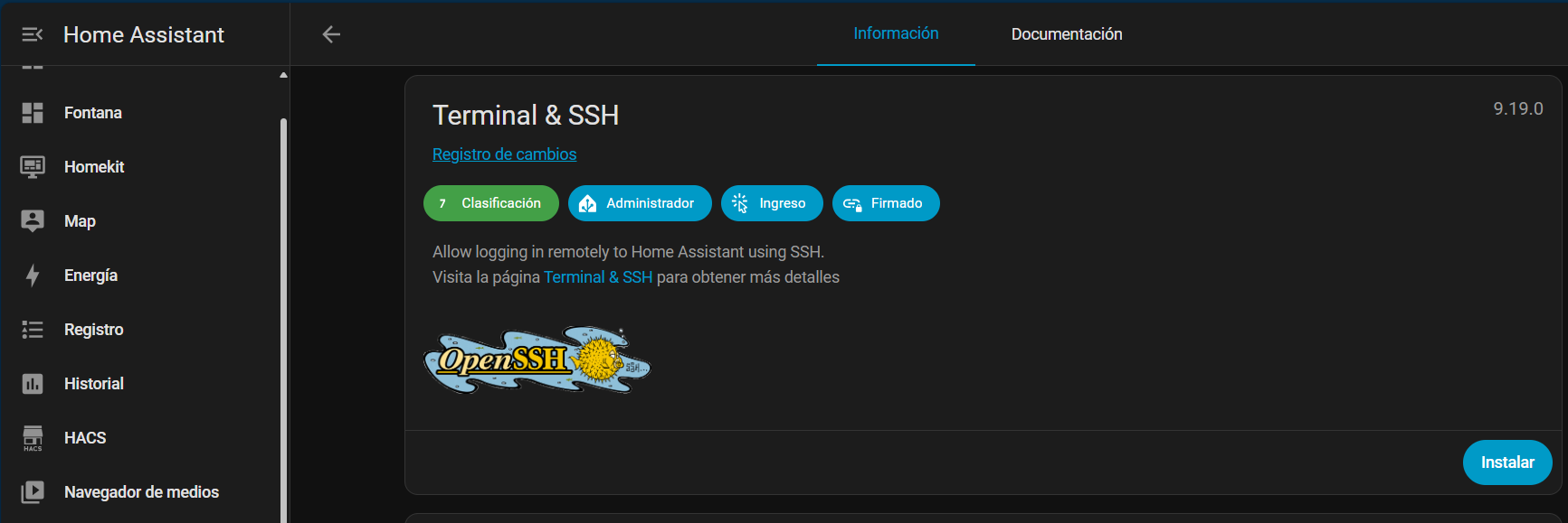 Instalar complemento SSH